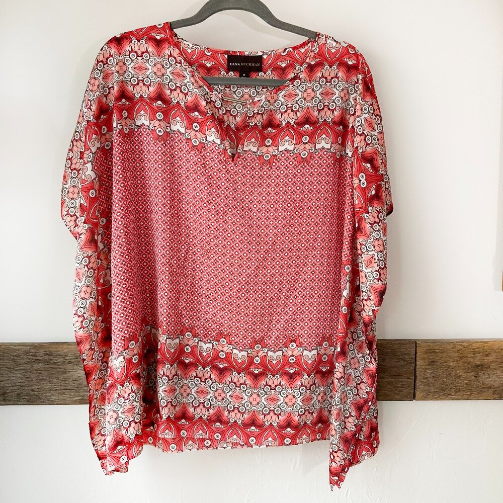 Dana Buchanan Red White Handkerchief Top Blouse M Geometric‎